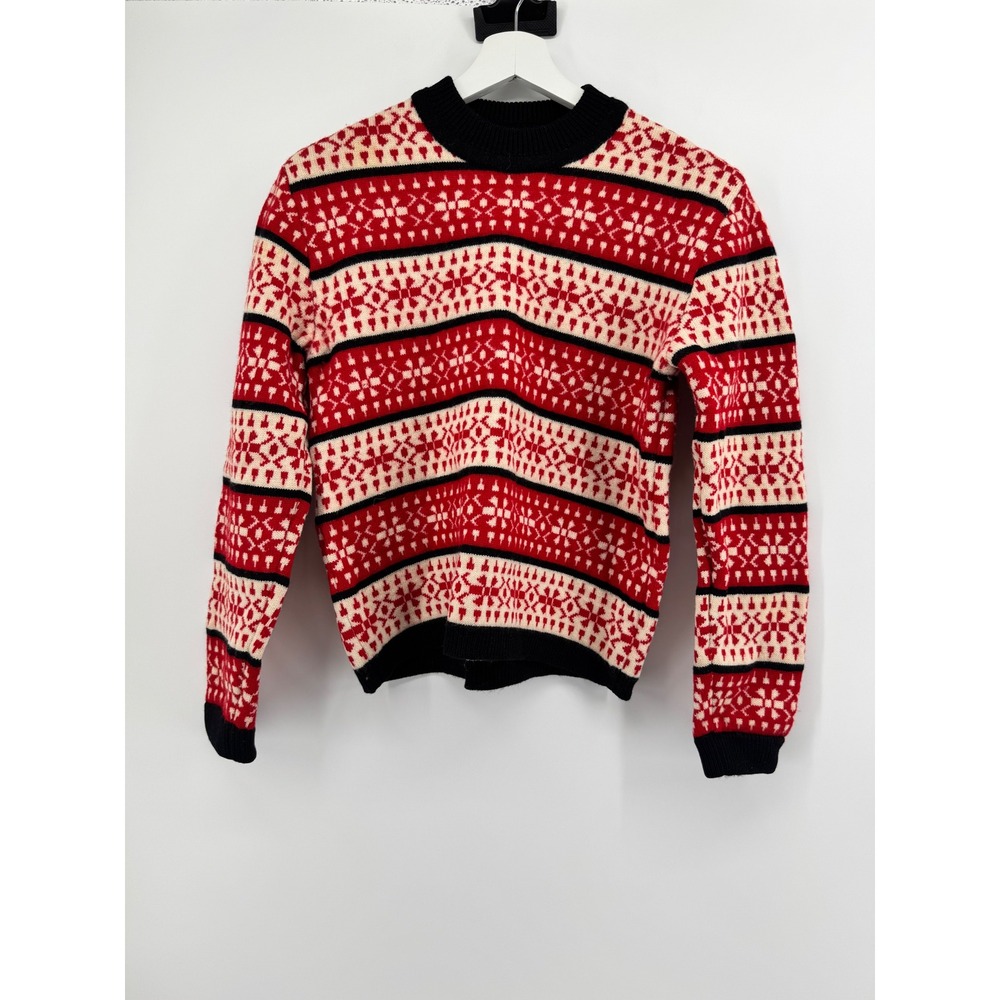 Vintage Made in Austria Fair Isle Nordic Sweater Red Cream Black Womens‎ Medium
